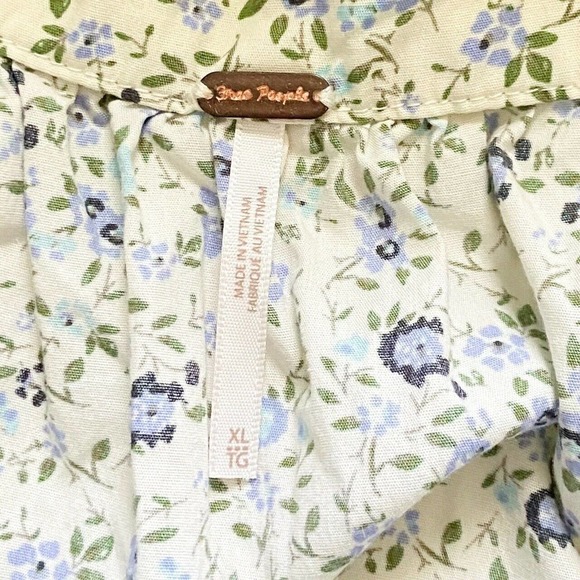 Free People Petunia Mini Dress Tea Combo Ivory Blue Floral Smocked XL New $128 - Picture 11 of 12